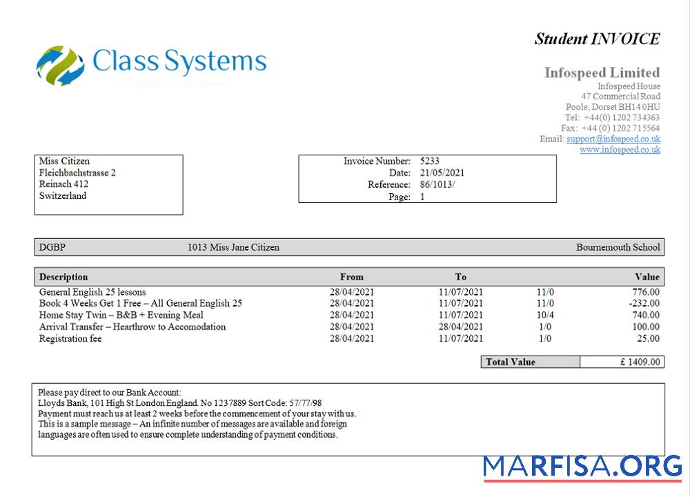 Printable Switzerland Class System invoice template